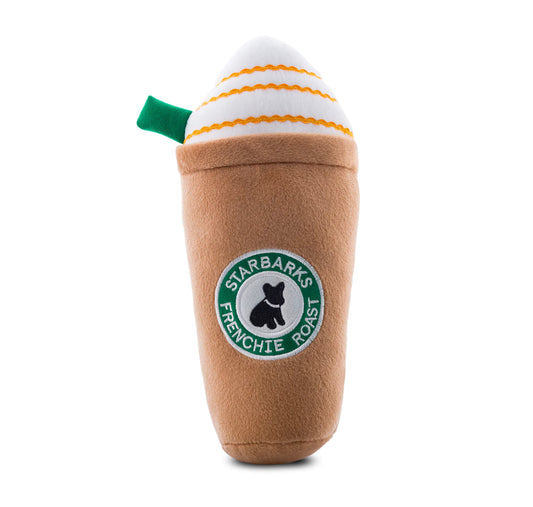 Starbarks Frenchie Roast Plush Toy with straw