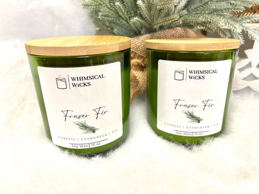 Whimsical Wicks - Frasier Fir 10oz Candle Green Vessel