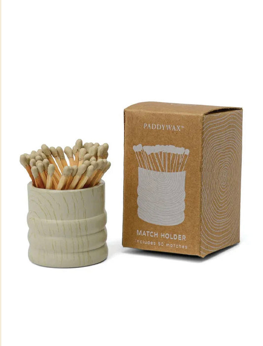 Paddywax - Match Holder: Grain white Wash Ceramic Wood Grain.