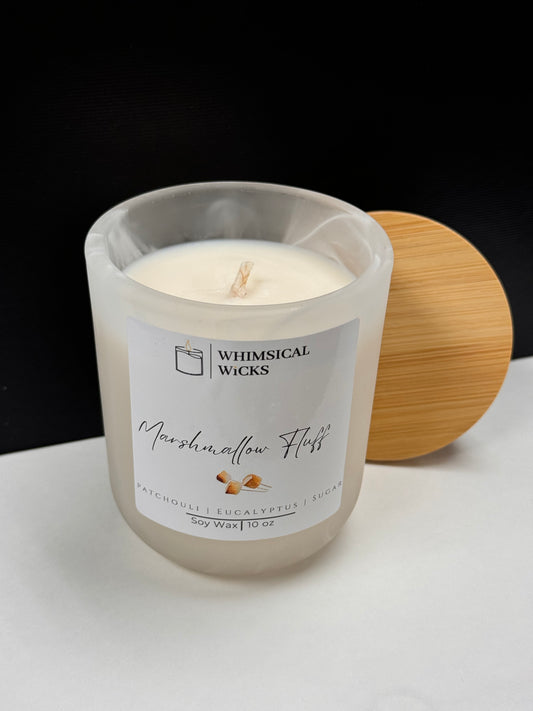 Whimsical Wicks - Marshmallow Fluff 10oz Candle Frosted White Vessel