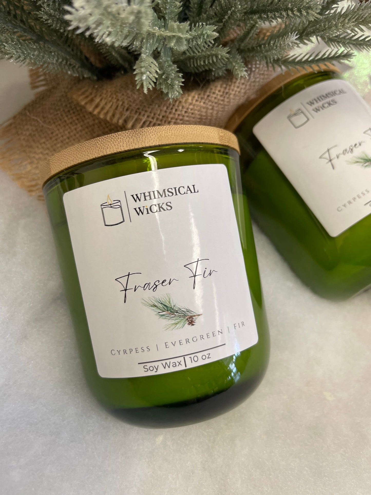 Whimsical Wicks - Frasier Fir 10oz Candle Green Vessel