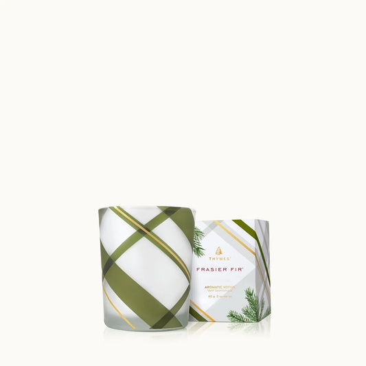 Thymes - Frasier Fir Frosted Plaid Votive Candle