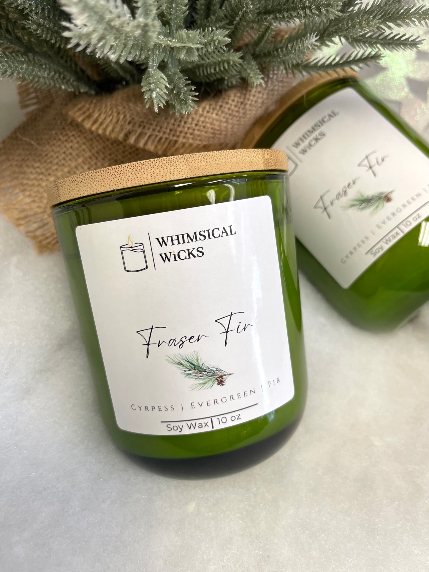 Whimsical Wicks - Frasier Fir 10oz Candle Green Vessel