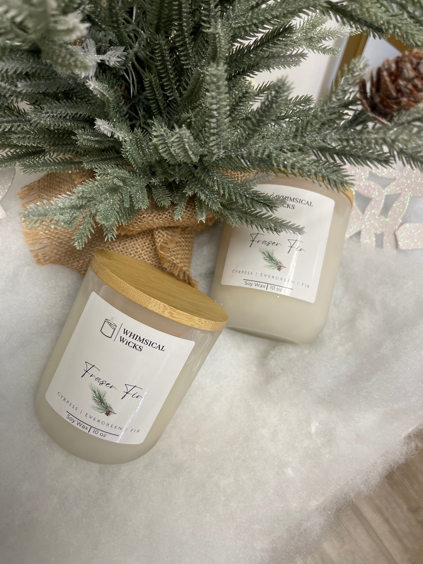 Whimsical Wicks - Frasier Fir 10oz Candle Frosted White Vessel