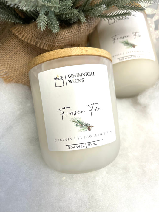 Whimsical Wicks - Frasier Fir 10oz Candle Frosted White Vessel