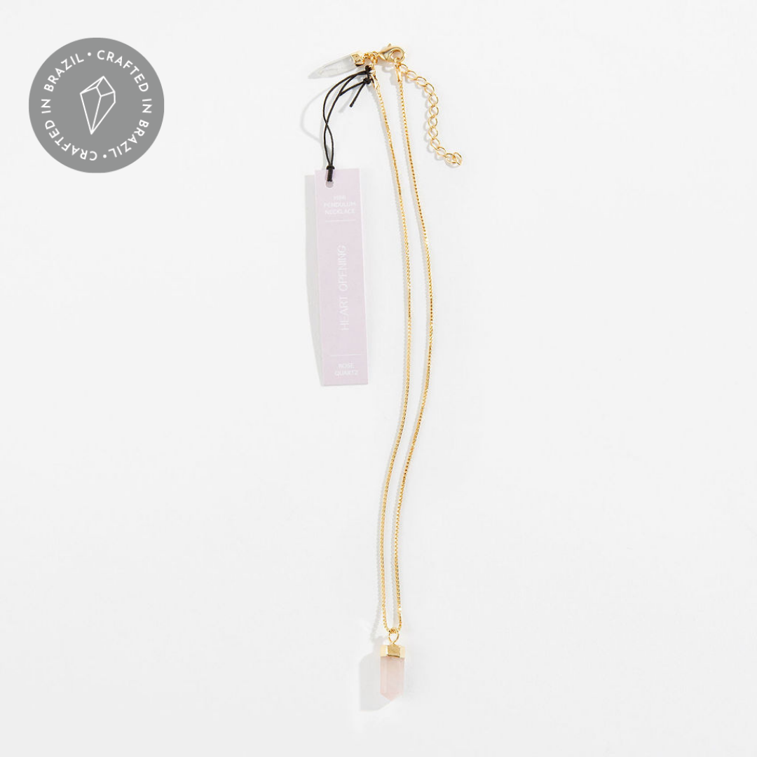 Mini Pendulum Necklace: Rose Quartz