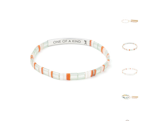 Good Karma Miyuki Bracelet | One Of A Kind - Mist/Salmon/Silver  GK025