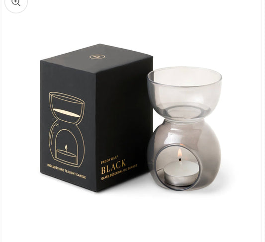 Essential Oil Burner & Tea Light Candle - Black Glass